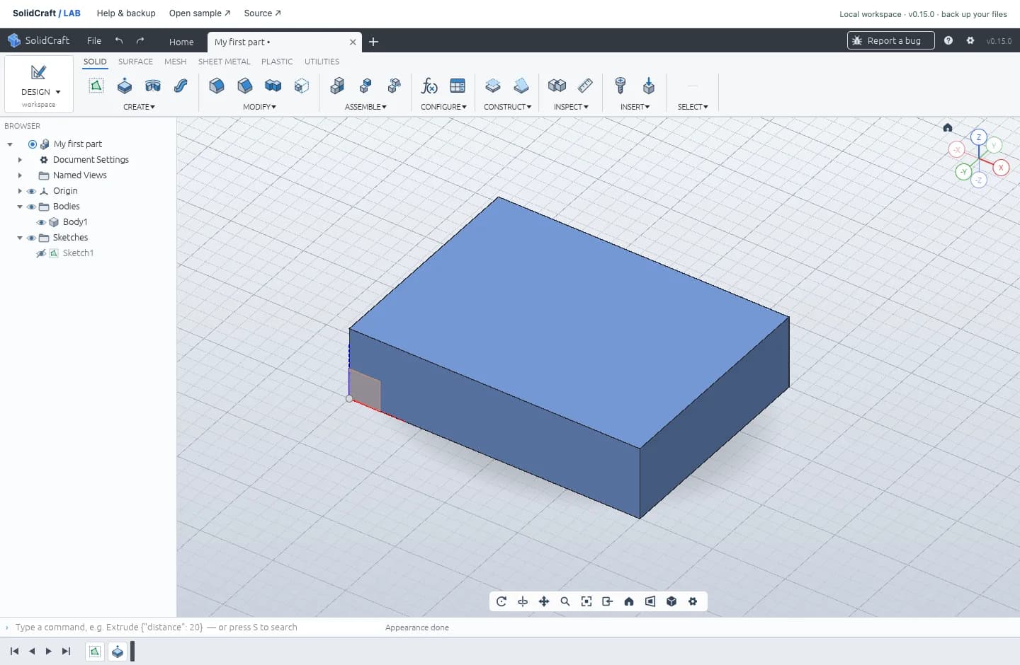 The actual extruded model in SolidCraft. The example’s blue appearance is optional.